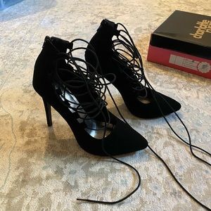 Black lace-up heels